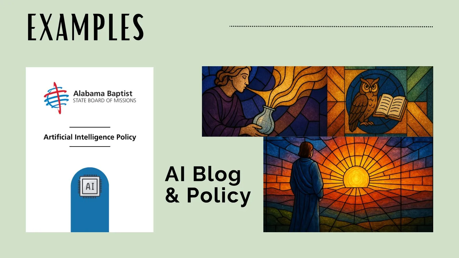 Slide 12 of Shoptalk: The AI Landscape for Baptist Creatives: EXAMPLES AI Blog & Policy
